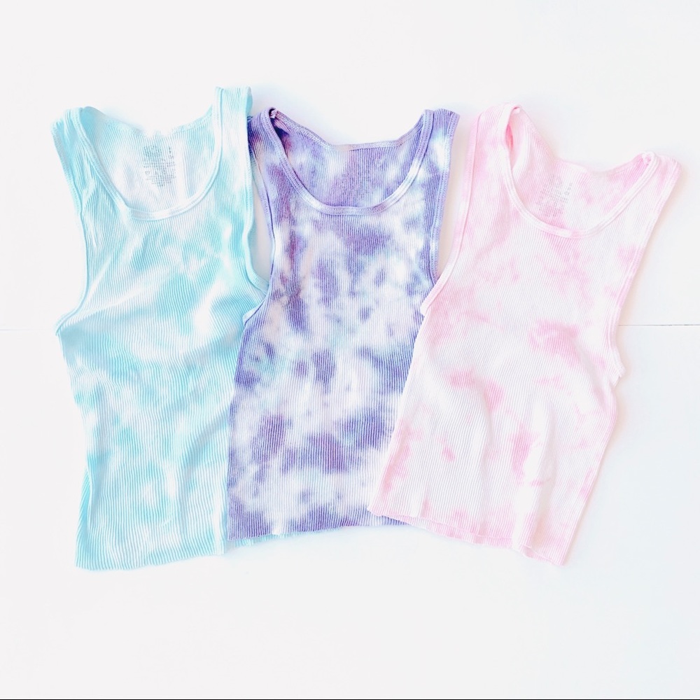 (Mad Love Dupe) 3 Tie Dye Ribbed Crop Tanks NWO